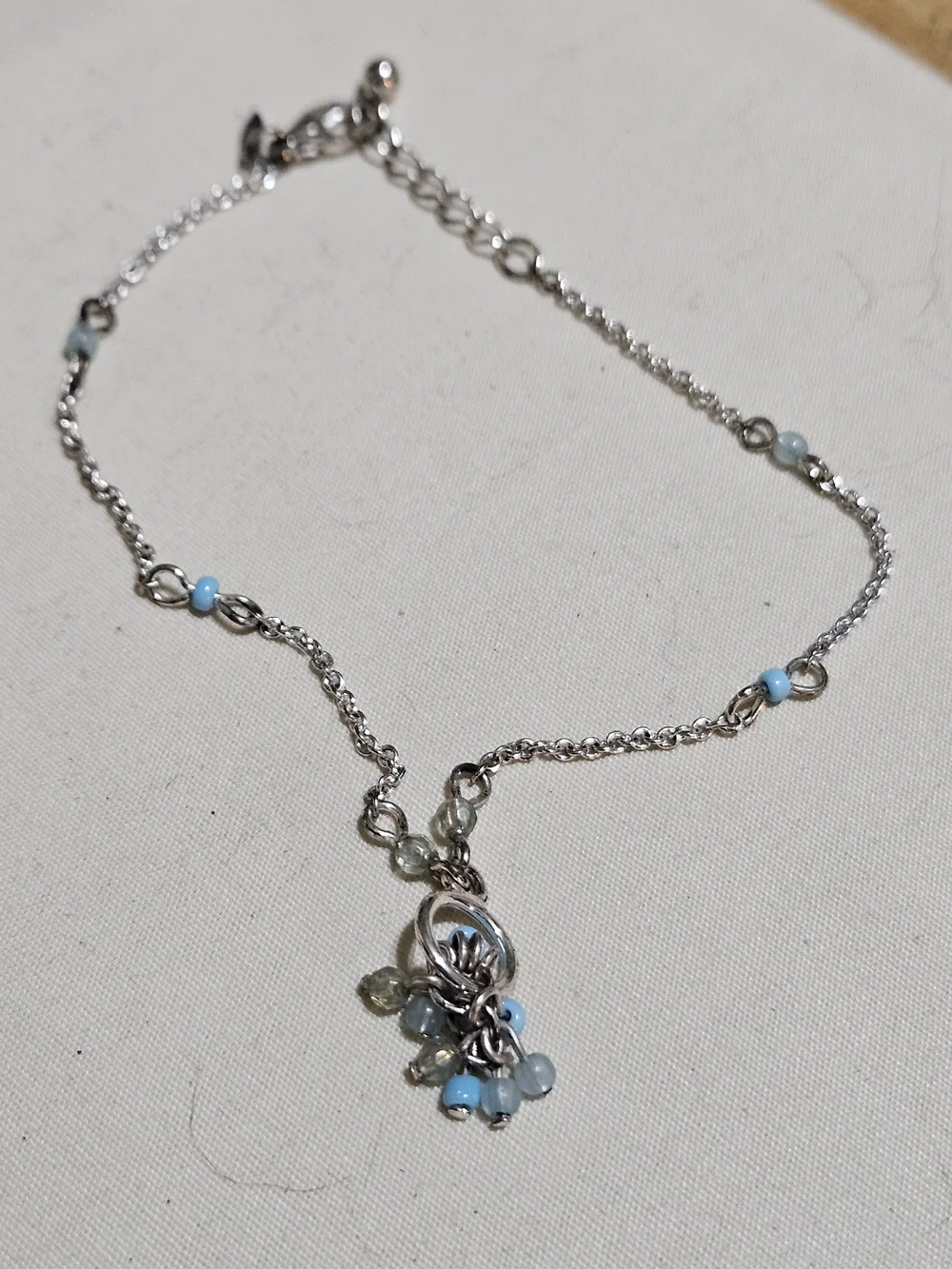 Avon Silver-Tone Necklace with Pale Blue Bead Cluster